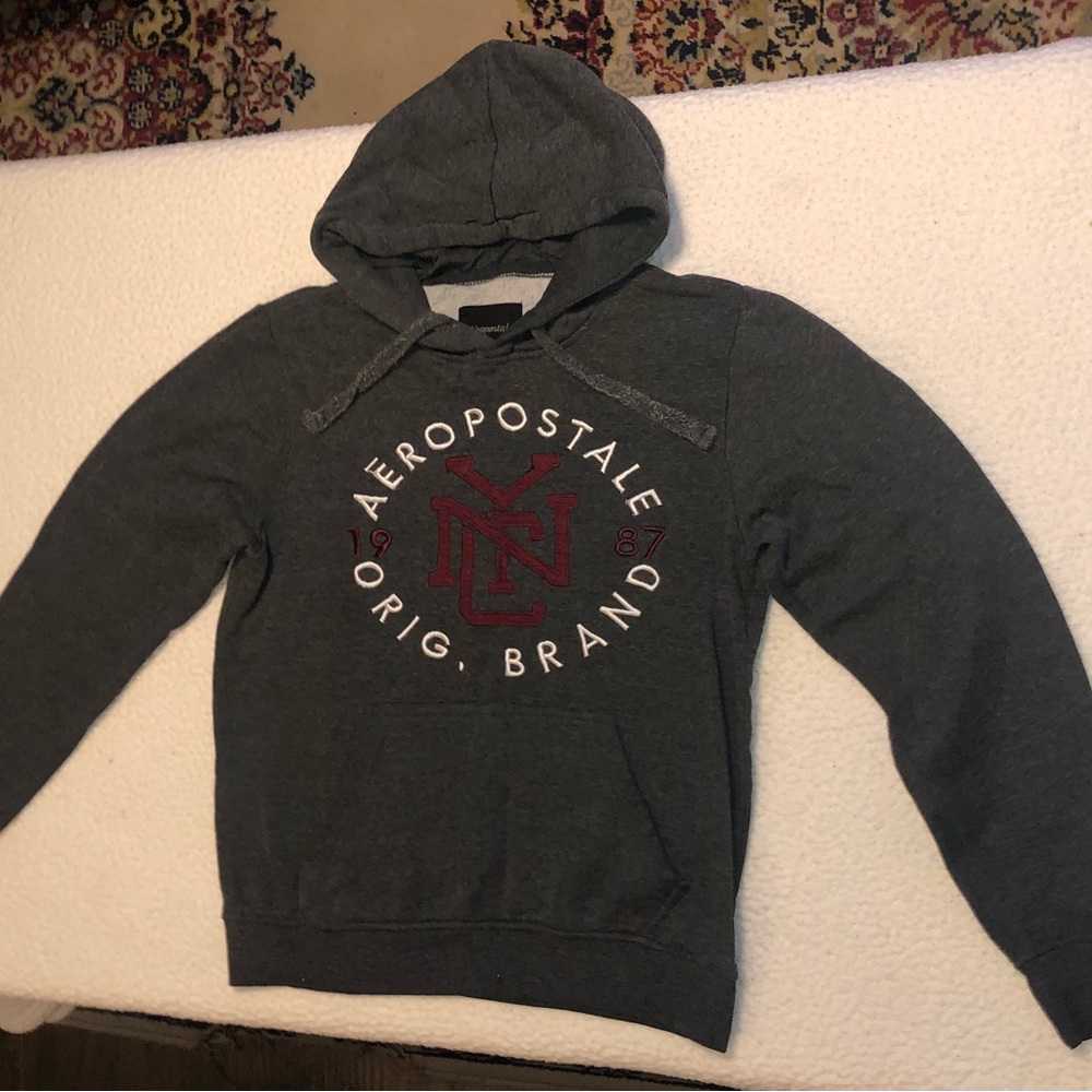 Aeropostale Men's Charcoal Hoodie with Maroon Logo